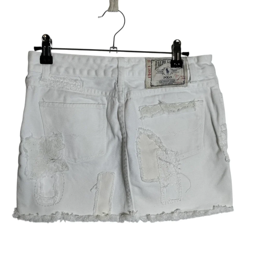 Ralph Lauren Girls White Denim Mini Skirt Size 14 Distressed Frayed